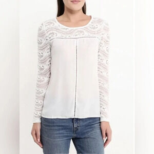 Oeuvre High End Designer Women's Lace Details Blouse Top Long Sleeve 10 US NWT